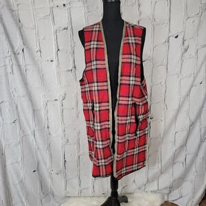 ALLIGATOR Red Plaid‎ Flannel Vest Wool Warmer Winter Jacket Trench Coat Liner